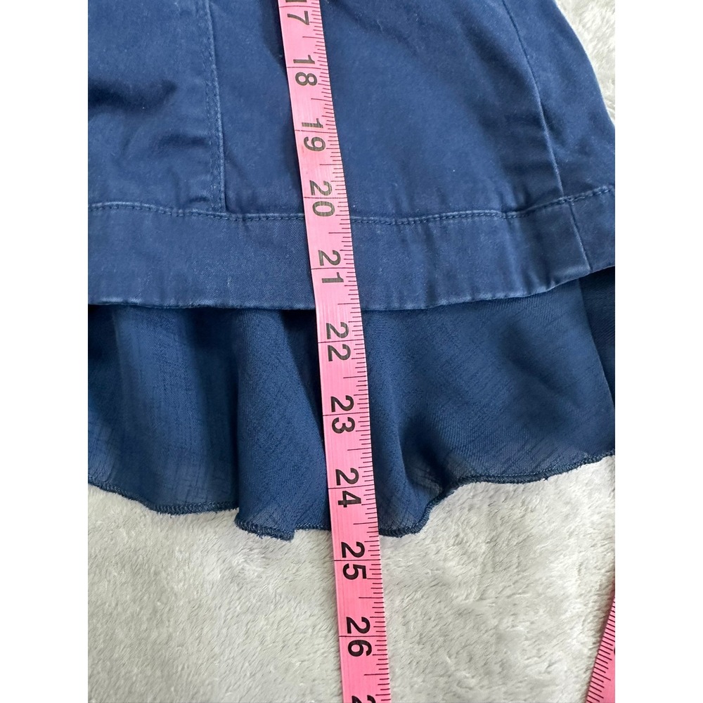 Chico's Military Jacket Women 1 Navy Blue Ruffle Hem Silver Crest Button Blazer - Picture 8 of 9